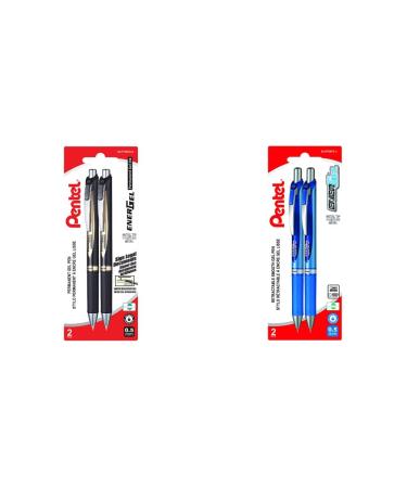 Pentel EnerGel Retractable Liquid Gel Rollerball Pens (0.5mm Fine Point) - 2 Black Ink | 2 Blue Ink