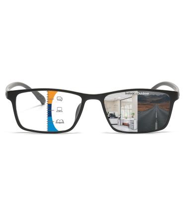 Premium Progressive Multifocal Reading Glasses Photochromic Lens TR90 Black Rectangle Seamless Transition Sunglasses 3.0x