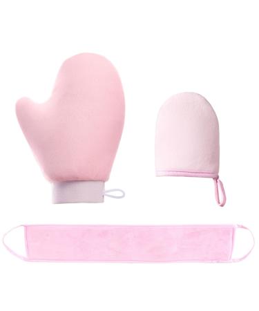 Tanning Mitt Set for Self-Tanning Mousse and Lotions - Elastic Tanning Gloves with Finger Slots for Back Applicator - Washable and Reusable Body Self Tanner Mitts (Pink)