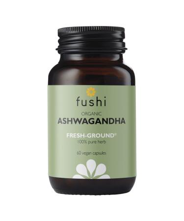 Fushi Ashwagandha Organic Herbal Supplement 340 mg 60 Caps | Fresh-Ground Wholefood | Adaptogen Immune and Energy | Ethical & Vegan | Ayurveda Formula Known as WithaniaSomnifera