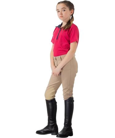 Horze Kids' Short Sleeved Equestrian Sun Shirt - Pink/Peacoat Dark Blue - XL (EU 158-164) | Moisture-Wicking, UV Protection, Mesh Under-Sleeves - Buy Online on GoSupps.com