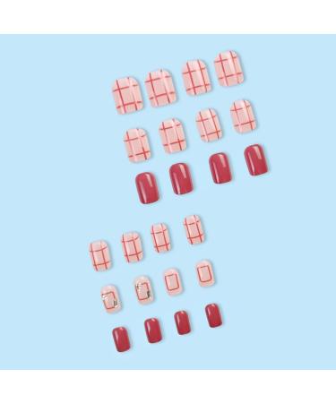 French Tip Press on Nails - Short Press On Nails with Nail Tips Red checkered with Rhinestones false nails press on nails Acrylic False Nails Cute Artificial Nails - Buy Online on GoSupps.com