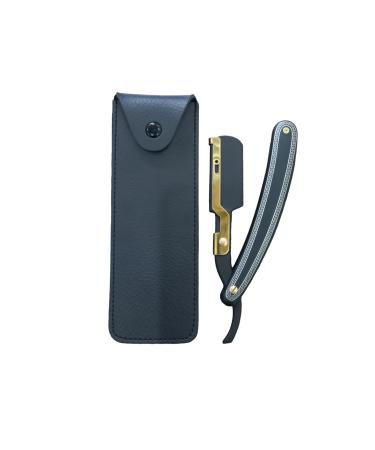 Premium Black and Gold Shaving Razor with Full Double Edge Blade Holder - Solid Stainless Steel Construction Sleek Design and Leather Pouch Full Blade Razor