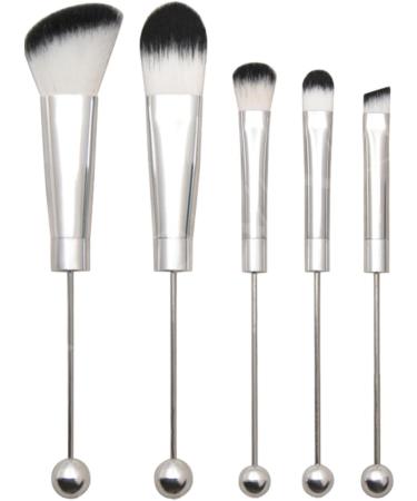 Beadable Makeup Brushes Synthetic Kabki Foundation Blending Brush Face Powder Blush Concealers Eye Shadow Brushes Face Mcsk Shadow Cosmetic Brushes For Girls Silver handle - green pcak hair on white background - Buy Online on GoSupps.com