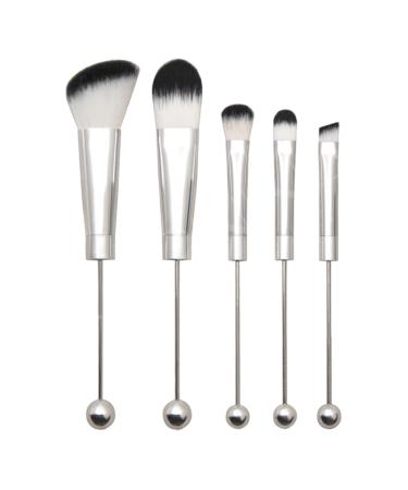 Makeup Brush Set Metal Handle Brush Set Unique Beads Foundation Brush Set Comfortable Grip Contour Brush Multipurpose Makeup Brush Kit for Contour Eyeshadow Foundation Lipstick Loose Powder Silver handle