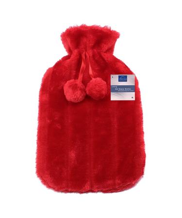 VIROSA Hot Water Bottle with Premium Cozy Fluffy Cover | Large 2L Capacity | Best for Relief from Back Neck and Leg Muscle Pain and Cramps (Red)