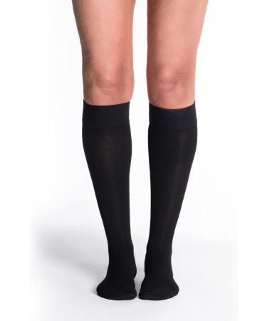 SIGVARIS Women’s Essential Cotton 230 Closed Toe with Grip-Top Calf-High Socks 20-30mmHg - Black - Small Short Black SS - Small Short