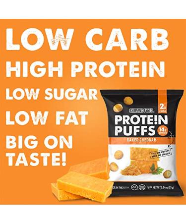 Shrewd Food Protein Puffs â€“ High Protein, Low Carb, Gluten-Free Baked Cheddar Snacks | Keto & Non-GMO | 8-Pack - Buy Online on GoSupps.com