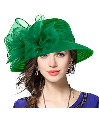 VECRY Lady Derby Dress Church Cloche Hat Bow Bucket Wedding Bowler Hats Green