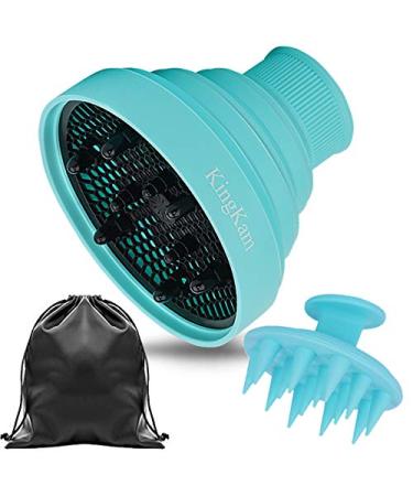 Collapsible Hair Dryer Diffuser Attachment - Silicone Blow Dryer Diffuser - Lightweight Portable with Travel Bag Blue