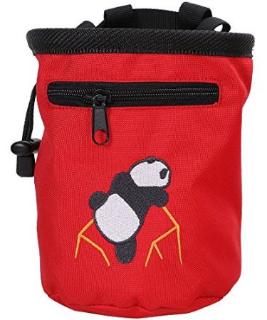 AMC Rock Climbing Panda Embroidered Chalk Bag with Zipper Pocket Red 6" H x 4" D