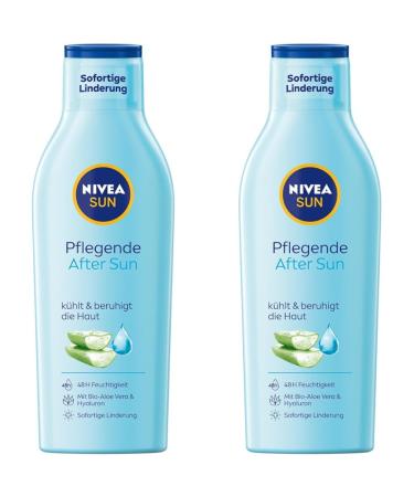 NIVEA Sun Nursing After Sun Lotion (250 ml) lotion with skin-calming effect after sunbathing after sun with organic aloe vera and hyaluron for 48h moisture (pack with 2) 1 ml (2 pack)