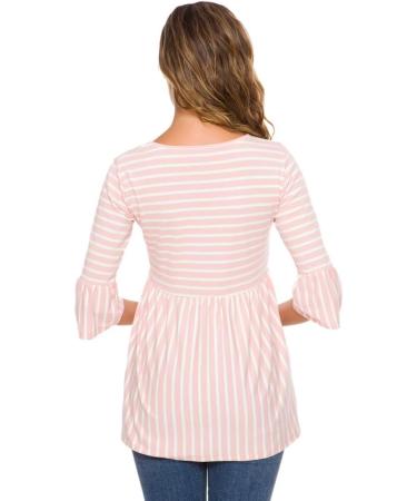 Love2Mi Women Maternity Blouse XL Pink Stripe | Pregnancy Shirt 3/4 Bell-Sleeve | Striped Maternity Clothes - Buy Online on GoSupps.com