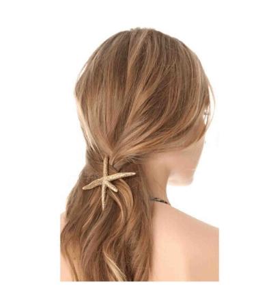 Cimenexe Bohemian Starfish Hair Clip Textured Sea Star Hair Barrette Gold Starfish Hair Pins Clips Rhinestone Headwear Decorative Hair Accessories Jewelry for Women and Girls