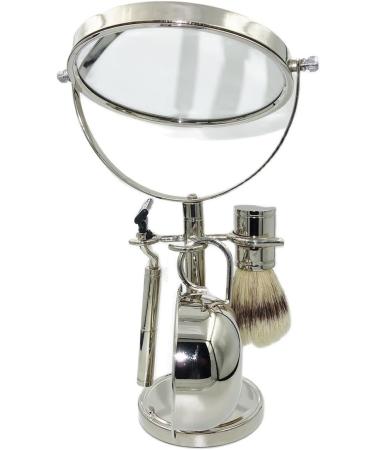 Kjyr Portable Men's Razor Brush - 5-in-1 Shaving Set for Wild Boar Beards | Safety Razors Double-Sided Mirror & Soap Cup Stand - Buy Online on GoSupps.com