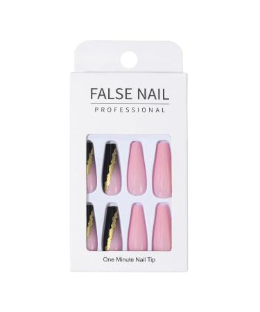 Brishow French Press-On Nails - Long Ballerina Acrylic with Gold Glitter 24-Piece Set for Women & Girls - Buy Online on GoSupps.com