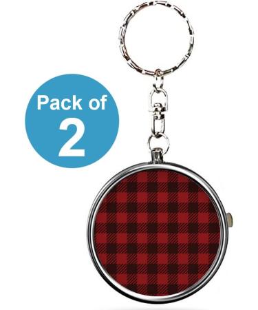 Pack of 2 Portable Pill Organizer - Red Lumberjack Gingham Metal Medicine Box 3 Compartment Vitamin & Meds Case with Keychain | International Shipping - Buy Online on GoSupps.com