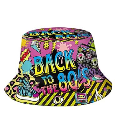 Fashion Retro 80s 90s Bucket Hat for Men Women Funny Summer Beach Fishing Hat Packable Outdoor Sun Fisherman Hat Black-3 One Size