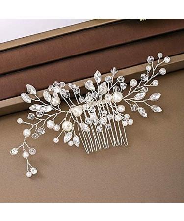 Rain&Star Bridal Pearl Hair Comb Rhinestone Wedding Pearl Hair Accessories for Bride Bridesmaid Silver Handmade Crystals Floral Pearl Hair Slides for Women - Buy Online on GoSupps.com