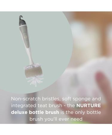 Vital Baby NURTURE Deluxe Bottle Brush - Universal Size - Fits All Bottles - Intergrated Teat Brush - Durable Bristles - Foam Sponge - White/Grey Large - Buy Online on GoSupps.com