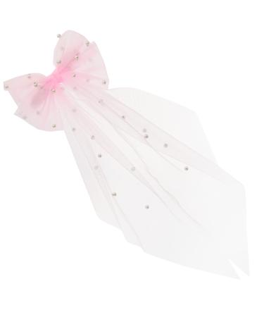 Beavorty Mesh Ribbon Hairpin girls white hair bow bridal bow veil bridal veils for wedding bride bachelorette accessories girl headdress big bows bridesmaid Hair piece pearl bow tie