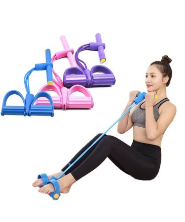 Multifunction Resistance Training 4 Tube Pedal Resistance Band Sit-up Pull Rope Fitness Pedal Exerciser Tension Rope Sport Trainer Equipment for Legs Fitness Arm Leg Slimming Training blue