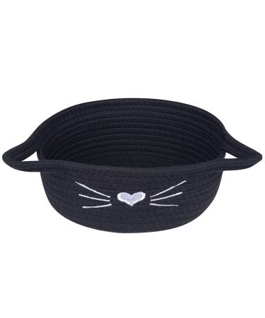 Small Woven Basket Cotton Rope Basket with Cat Ears Little Storage Baskets for Organizing Bins Organizer Wicker Nursery Room for Kids Baby Dog Toy Drawer Gifts 9.5"x8.5"x4",Black