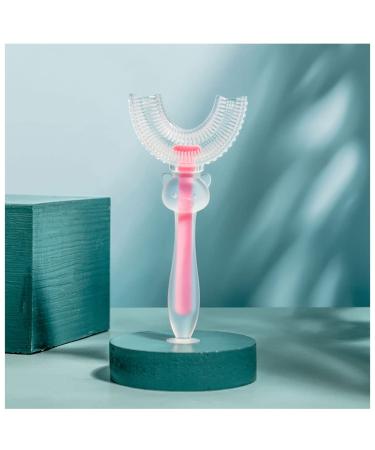 Kids U Shaped Toothbrush for Kids Toddler Baby,Training Toothbrush,Food Grade Soft Silicone Brush Head, 360° Oral Teeth Cleaning Design for Toddlers and Children,Suction Cup Base (Pink, 7-15 Ages) L (Age 7-12) Pink
