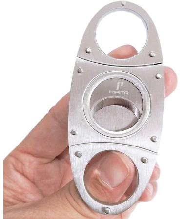 Cigar Cutter Accessories Cigar Cutter Stainless Steel Guillotine Double Blades Cutter Pocket Cutters Portable Cigar Tool Knife Scissors with Bag (Gray) (Color : Sliver)