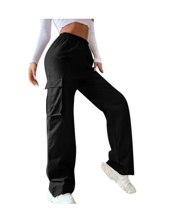 Parachute Pants Y2K Women Cargo Pants Baggy Cargohose Track Pants Streetwear Vintage Jeans Pants 90s E-Girl Streetwear Cargo Pants Y2K Sports Pants Lang 09-Schwarz S