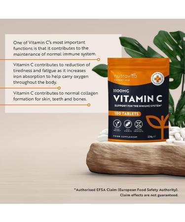 Vitamin C Tablets 1100mg 180 Premium Vegan and Vegetarian Tablets 3 Month Supply - High Strength Ascorbic Acid - Vitamin C for The Immune System - Letterbox Friendly - Made in The UK by Nutravita - Buy Online on GoSupps.com
