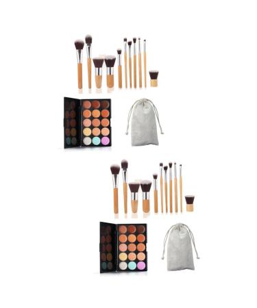 FRCOLOR 2pcs 15 Makeup brush sets beauty tools 15 colors concealer palette Concealer 15 colors concealer set 15 colors face powder Makeup palette makeup palette makeup brush mediumx2pcs As Shownx2pcs