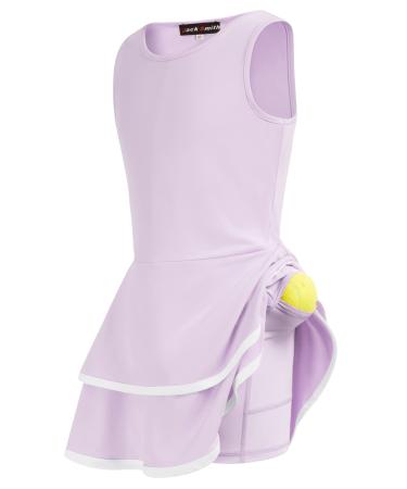 JACK SMITH Youth Girls Tennis Dresses with Shorts Golf Sleeveless Outfit School Sports Dress Pockets Light Purple 6 Years