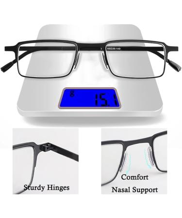 Ultra-Thin Blue Light Blocking Reading Glasses for Men & Women | Lightweight Metal Computer Readers with Portable Case - 2.5 Black - Buy Online on GoSupps.com
