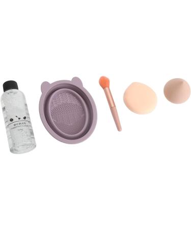 Makeup Brush Cleaner Kit 5 Pieces Textured Multifunctional Residue Removal Purple Makeup Brush Scrubber with Cosmetic Brush for Daily Use - Buy Online on GoSupps.com