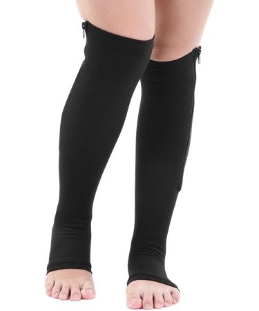 Douqifei Compression Socks for Men & Women - Toe-Free Zip Sports Calf Knee Socks for Varicose Vein Relief - Wide Calf Compression (S/M Black) - Buy Online on GoSupps.com
