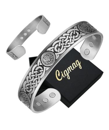 Cigmag 9X Lymphatic Drainage Mens Copper Bracelet Ultra Strength Magnet 99% Solid Pure Copper Magnetic Bracelets for Men Adjustable Brazaletes Cuff Bangles with Gift Box (Celtic Knot 2 Gery) Celtic Knot 2 Grey