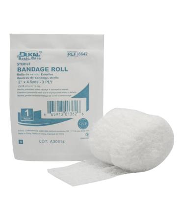 Dukal DUK 8642 Basic Care Bandage Roll 3-ply Sterile 2" Width 4.5 Yards Length (Pack of 96)