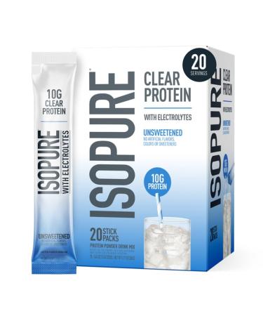 Isopure Clear Protein Stick Pack Unflavored 20 Count (Pack of 1)