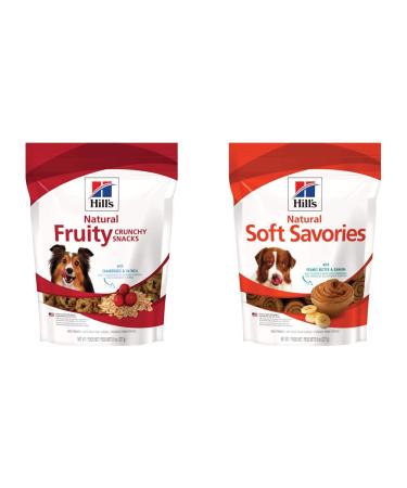 Hills Natural Fruity Snacks with Cranberries & Oatmeal | Hills Natural Soft Savory Dog Treats with Peanut Butter & Banana (8 oz bags)