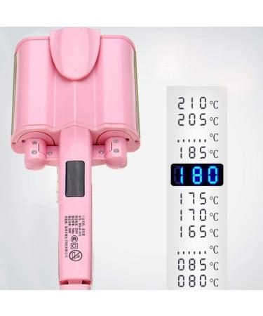 Ceramic Big Wave Hair Curlers - Digital Display 3 Tubes Hair Waver Iron for Quick Styles (Pink) - International Shipping Available - Buy Online on GoSupps.com