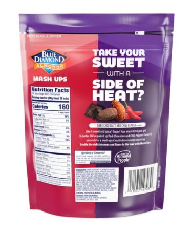 Blue Diamond Almond Mash Ups 14 oz Resealable Bag - Dark Chocolate & Chili Pepper Snack Nuts - Buy Online on GoSupps.com