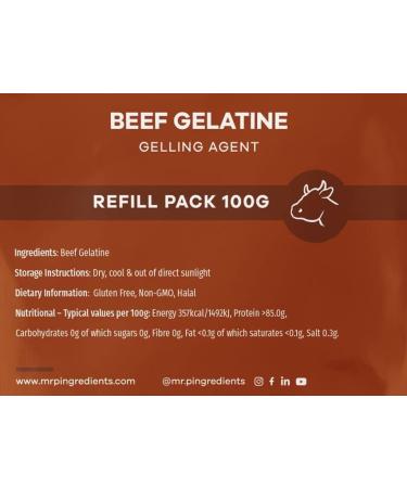 Mr.P Beef Gelatine 100g 250 Bloom Powder - Unflavoured Halal Gluten Free - Gelling Agent for Cooking & Baking - Non-GMO - Resealable Pouch - Buy Online on GoSupps.com