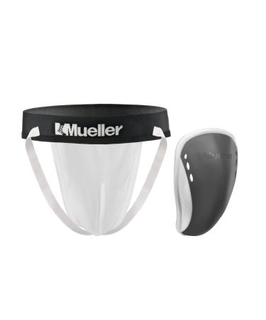 MUELLER Sports Medicine Athletic Supporter with Flex Shield Cup, White/Gray, Adult Large