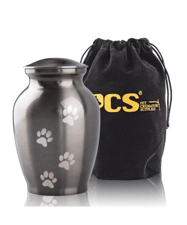 PCS Memorial Pet Cremation Urns for Dogs and Cats Ashes, Paws Engraved Pet Urn,Dog Keepsake Urns for Ashes S(0-45lbs) Silver,Vertical paw