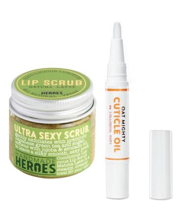 Save 15% - Handmade Heroes Lip Scrub and Cuticle Oil Pen Bundle - All Natural Vegan Conditioning Lip Scrub and Repairing Cuticle Oil Pen