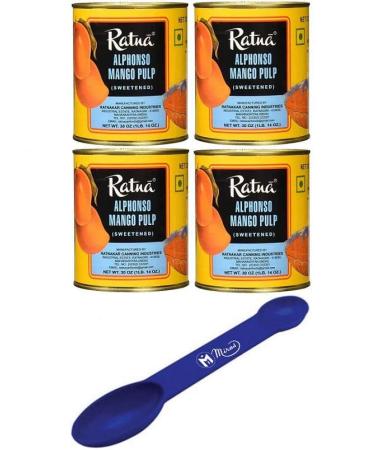 (Pack of 4) Ratna Alphonso Mango Pulp Sweetened 30 oz (850g) (Free Miras 2-in-1 Measuring Spoon Included!)