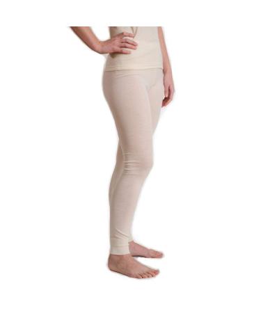 Hocosa Womens Long-Underwear Pants in 70-30 Organic Merino Wool-Silk Blend 6 Natural White