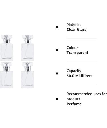 Enenes Glass Refillable Perfume Bottle 4 pcs Portable Square Empty Glass Perfume Atomizer Bottle 30ml/1 oz. Spray Glass Bottle Atomizer Container (30ML Transparent) - Buy Online on GoSupps.com