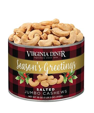Virginia Diner - Holiday Plaid Gourmet Natural Jumbo Salted Cashews, 18 Ounce Tin Jumbo Cashews 18oz